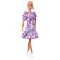Preview: Barbie Fashionistas Doll 150 with No-Hair Look Wearing Pink Floral Dress, White Booties & Earrings