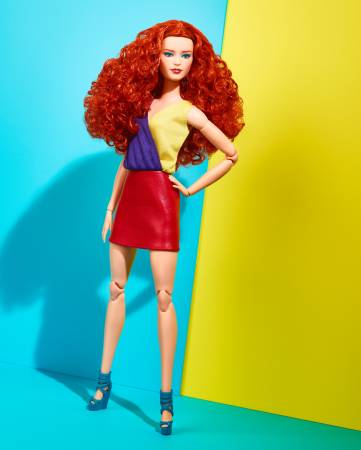 Barbie Looks , Curly Red Hair, Color Block Outfit With Miniskirt