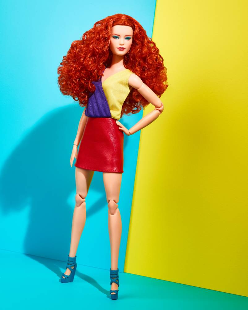 Barbie Looks , Curly Red Hair, Color Block Outfit With Miniskirt